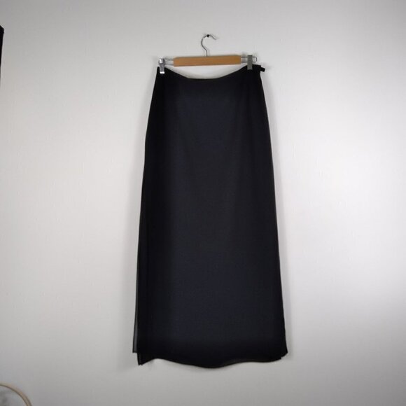 JS Collections  Black Straight Cut Semi Sheer 2 Paneled Maxi Skirt Sz 10 - Picture 2 of 7